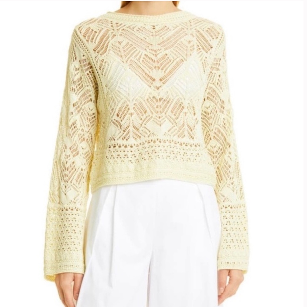 Vince Open Knit Cotton Blend Sweater – Pale Lemon